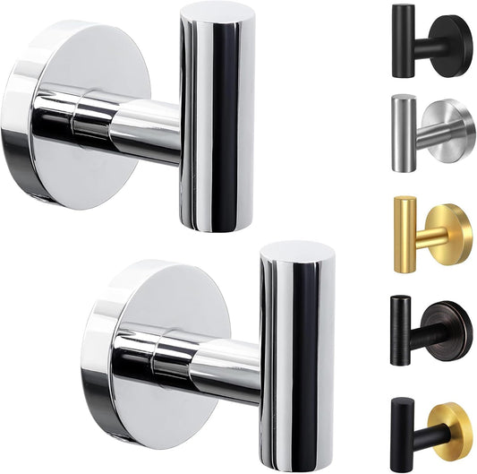 Kruodop Towel Hooks for Bathroom.2 Packs Wall Mount Towel Holder.Black Matte Wall Robe Hook.Stainless Steel Heavy Duty Door Hanger Towel Hook for Kitchen. Bedroom.Hotel.Pool.Coats(Drilling)