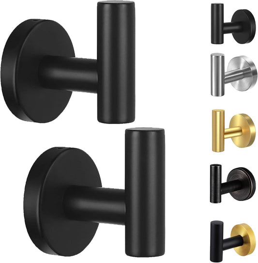 Kruodop Towel Hooks for Bathroom.2 Packs Wall Mount Towel Holder.Black Matte Wall Robe Hook.Stainless Steel Heavy Duty Door Hanger Towel Hook for Kitchen. Bedroom.Hotel.Pool.Coats(Drilling)