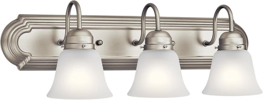 Kichler 24 3-Light Vanity Bath Light in Brushed Nickel. Modern Bathroom Light with Clear Satin Etched Glass. (24 W x 8 H). 5337NIS