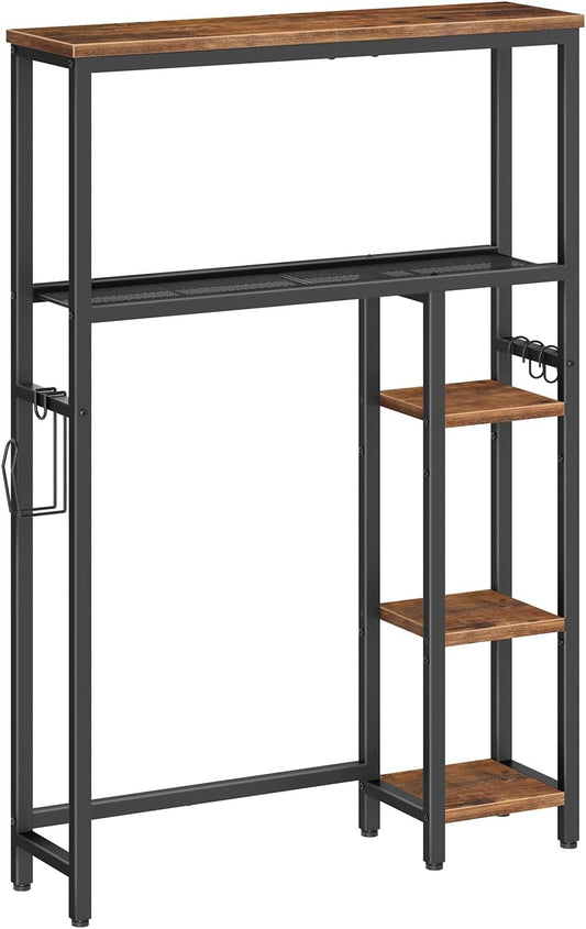 HOOBRO Over-The-Toilet Storage. 5-Tier Bathroom Organizer Over Toilet with Toilet Paper Holder. Hooks. Bathroom Shelves. Space Saver. Storage Rack. Rustic Brown and Black BF84TS01